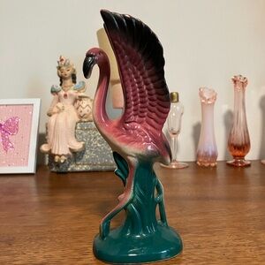 Vintage Flamingo Figurine in Pink and Green